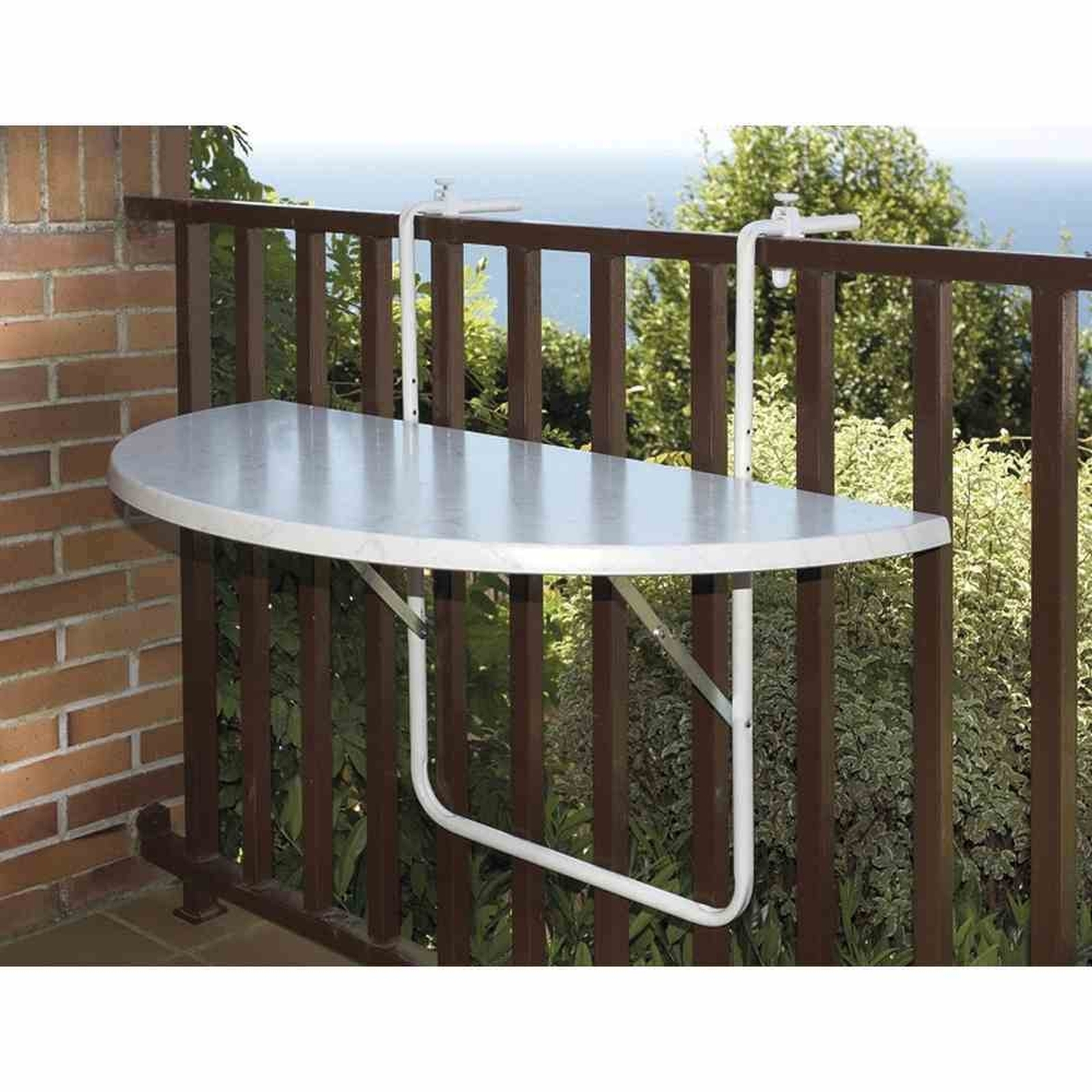 Balkonhängetisch - weiß - halbrund - 100x50 cm