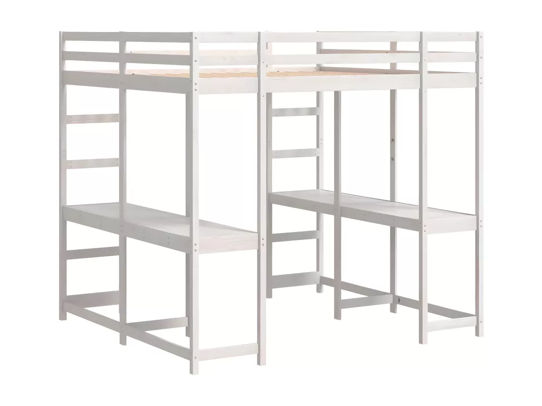 Lit superposé et bureau et échelle 140x200cm bois de pin massif