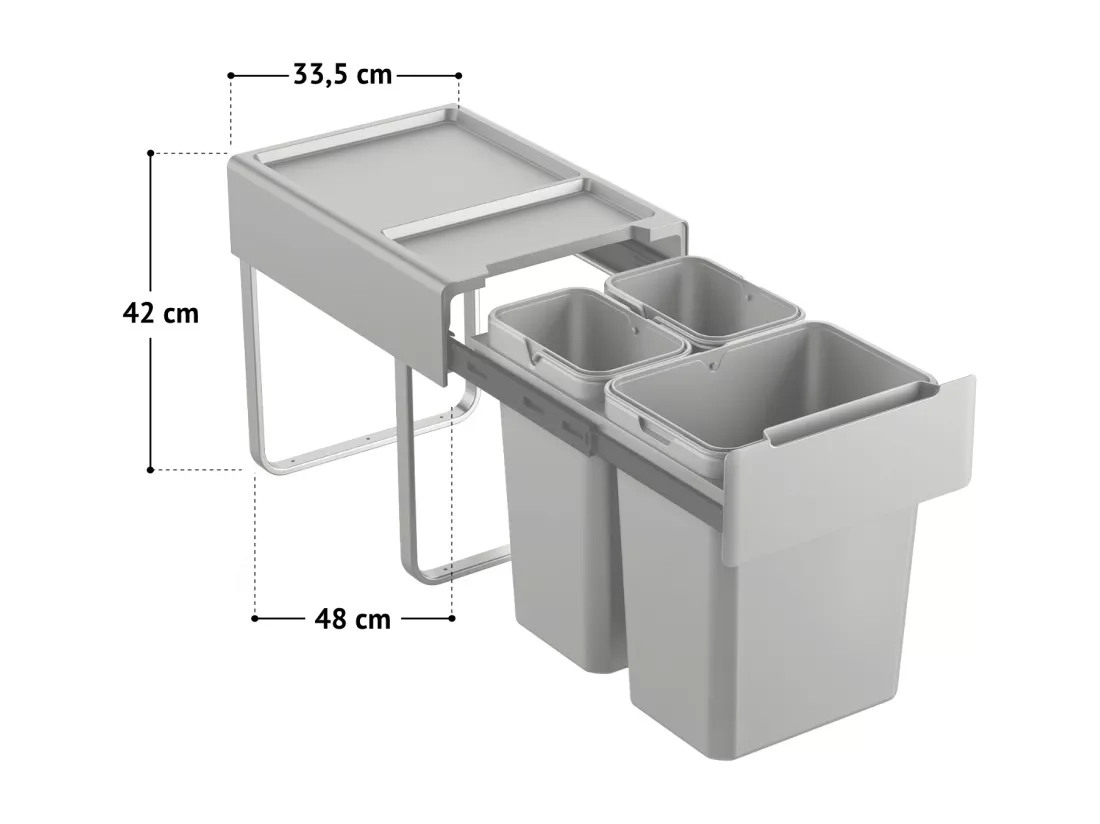 SVITA EMCombo40 Poubelle encastrable 40L (2x10L+20L) 3 compartiments avec couvercle