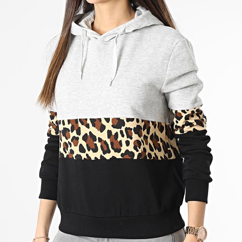 Sweat Capuche Femme Carolina Noir Gris Chiné Léopard