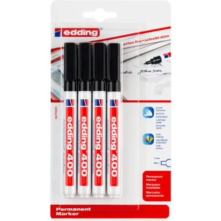 edding 400 Permanentmarker, 1mm, schwarz, 4 Stück