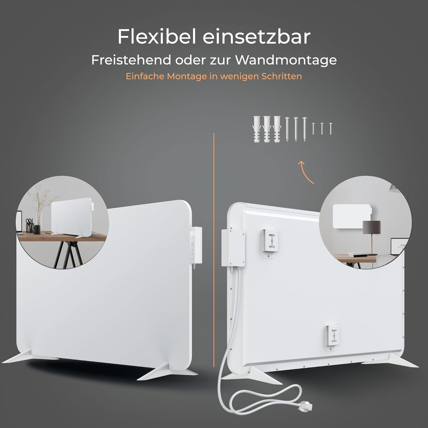 BR Bringer Infrarotheizung 750 Watt mit Smart Thermostat, WIFI & App - für Wandmontage oder als Standgerät für kleinere Räume bis 15m² - sehr Energiesparend - Deutsche Qualitätsmarke (weiß)