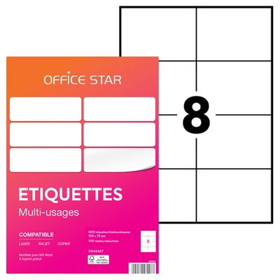 Office Star - 800 Étiquettes multi-usages blanches - 105 x 74 mm - réf OS43427