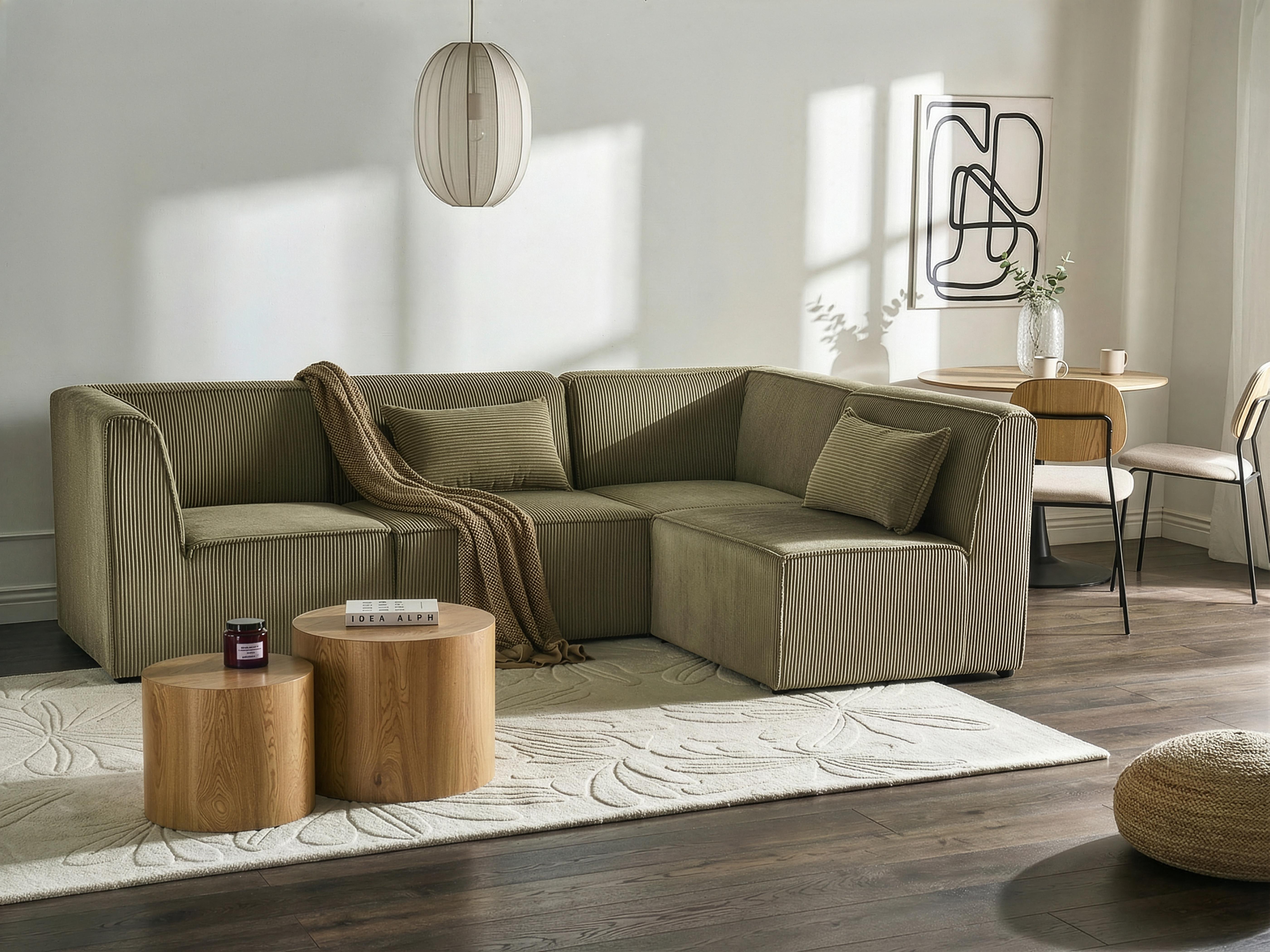Modulaire hoekbank 4-zits LEMVIG Corduroy Groen linkszijdig