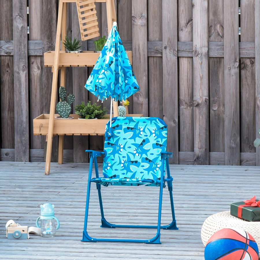 Outsunny Kinder-Campingstuhl mit Sonnenschirm blau