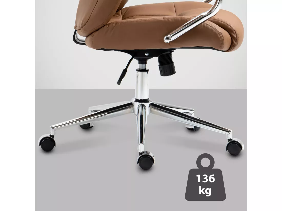 Chaise de bureau - Véritable cuir & Noir - Marron clair - Salford
