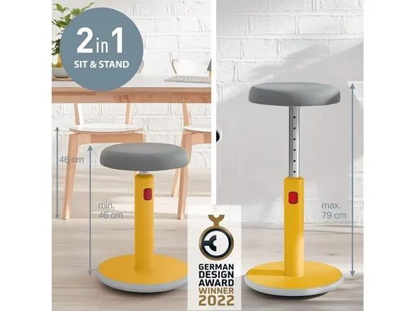 Leitz Ergo Cosy Active Sidde-stå balancestol 2-i-1 varm gul - højdejustering 46-79 cm