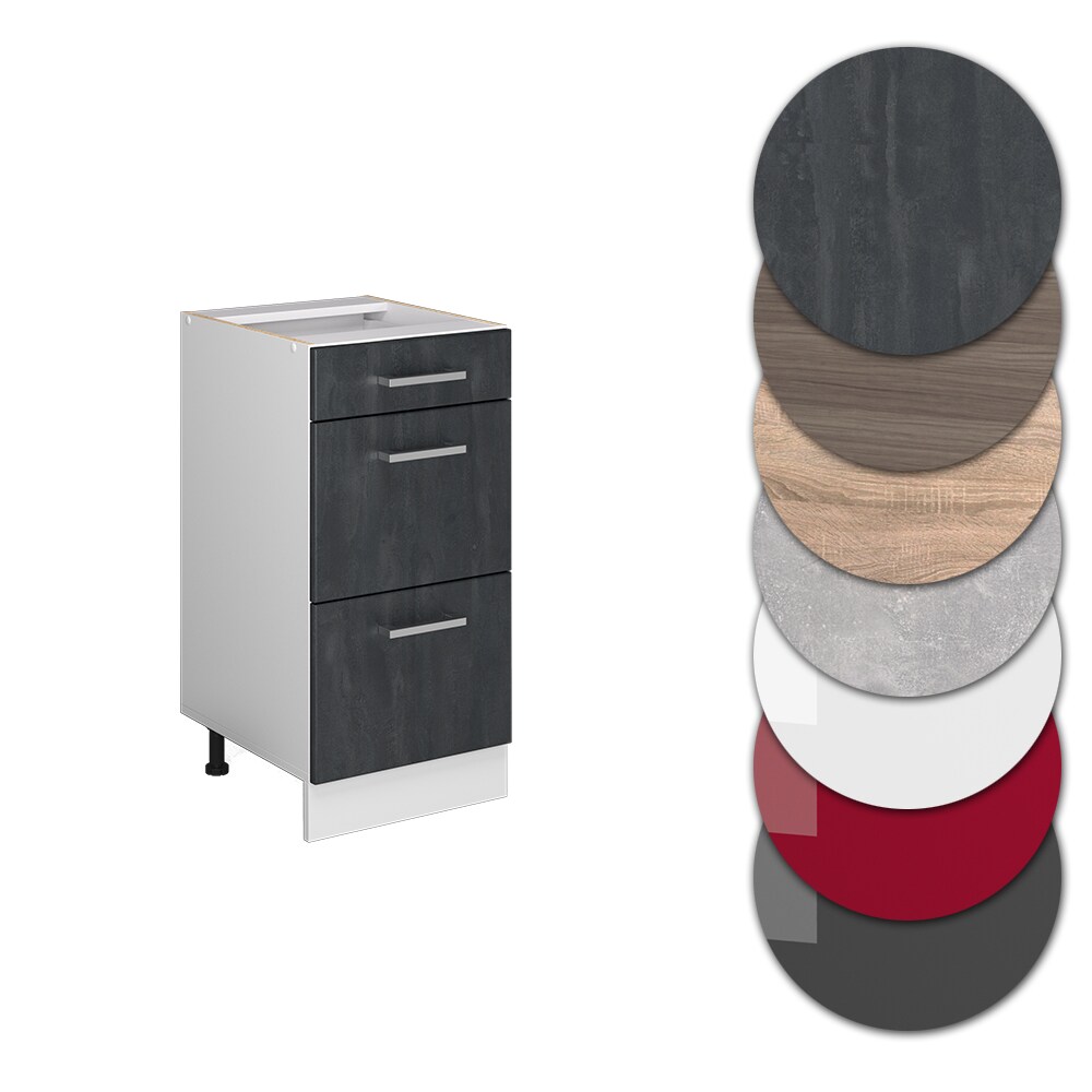 Vicco Schubladenunterschrank R-Line Schwarz Beton Weiß 40 cm mit Arbeitsplatte Anthrazit