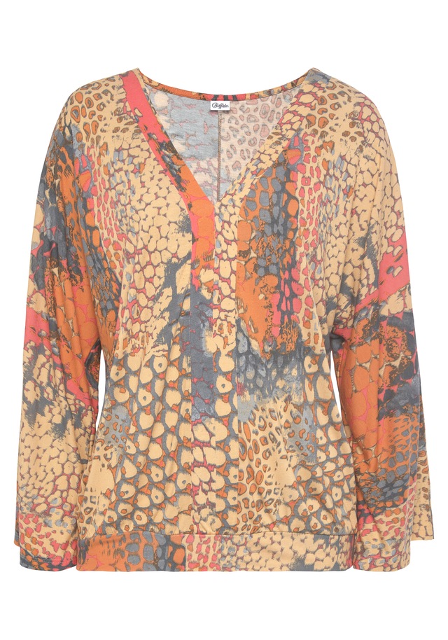 Buffalo Fledermausshirt , mit Animaldruck, lockere Bluse mit V-Ausschnitt, Blusenshirt