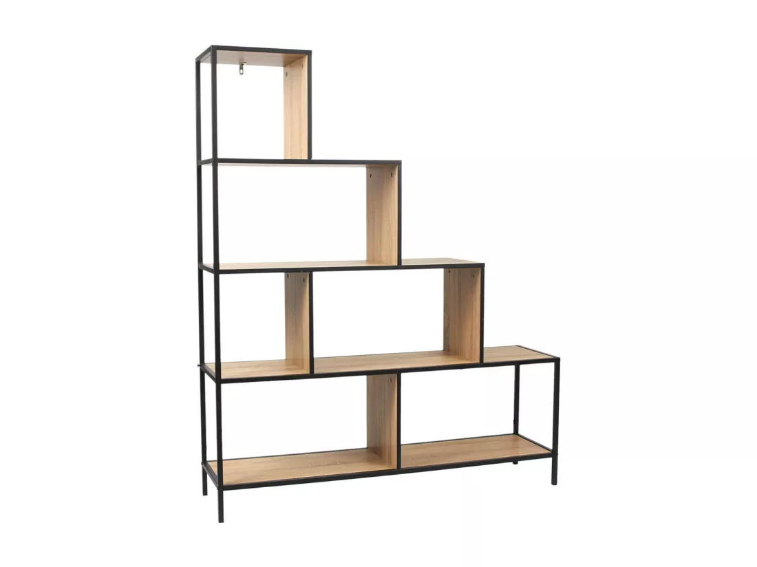 ENDIS - Lot de 2 Etagères Escalier 4 + 5 Niveaux Aspect Bois et Métal Noir
