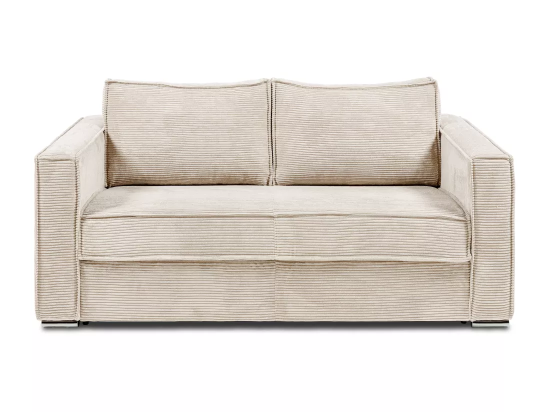 Canapé 4 places convertible express en velours côtelé beige - Couchage 160 cm - Matelas 18 cm LORETO
