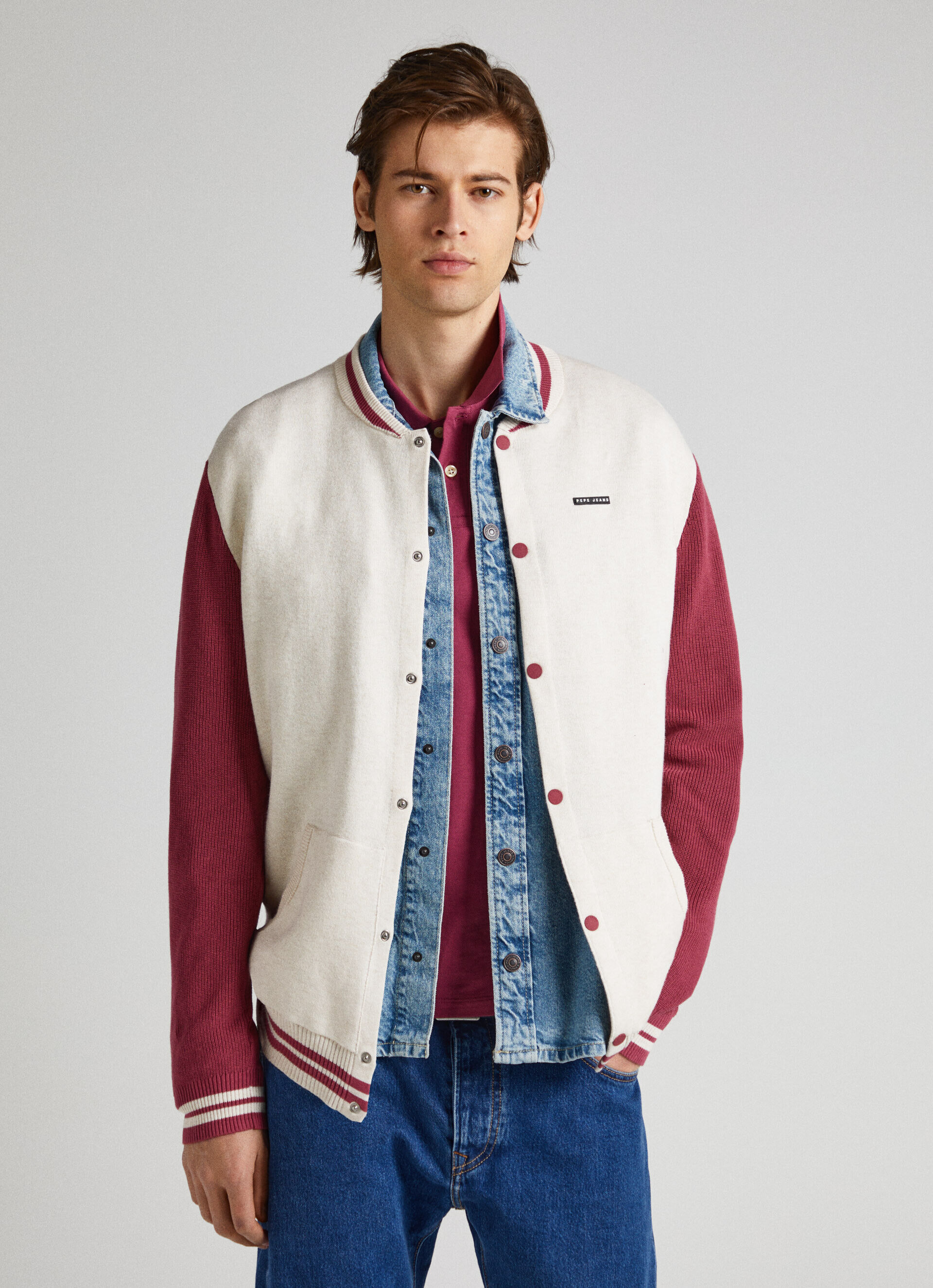 Jaqueta bomber de malha plana - branco marfim