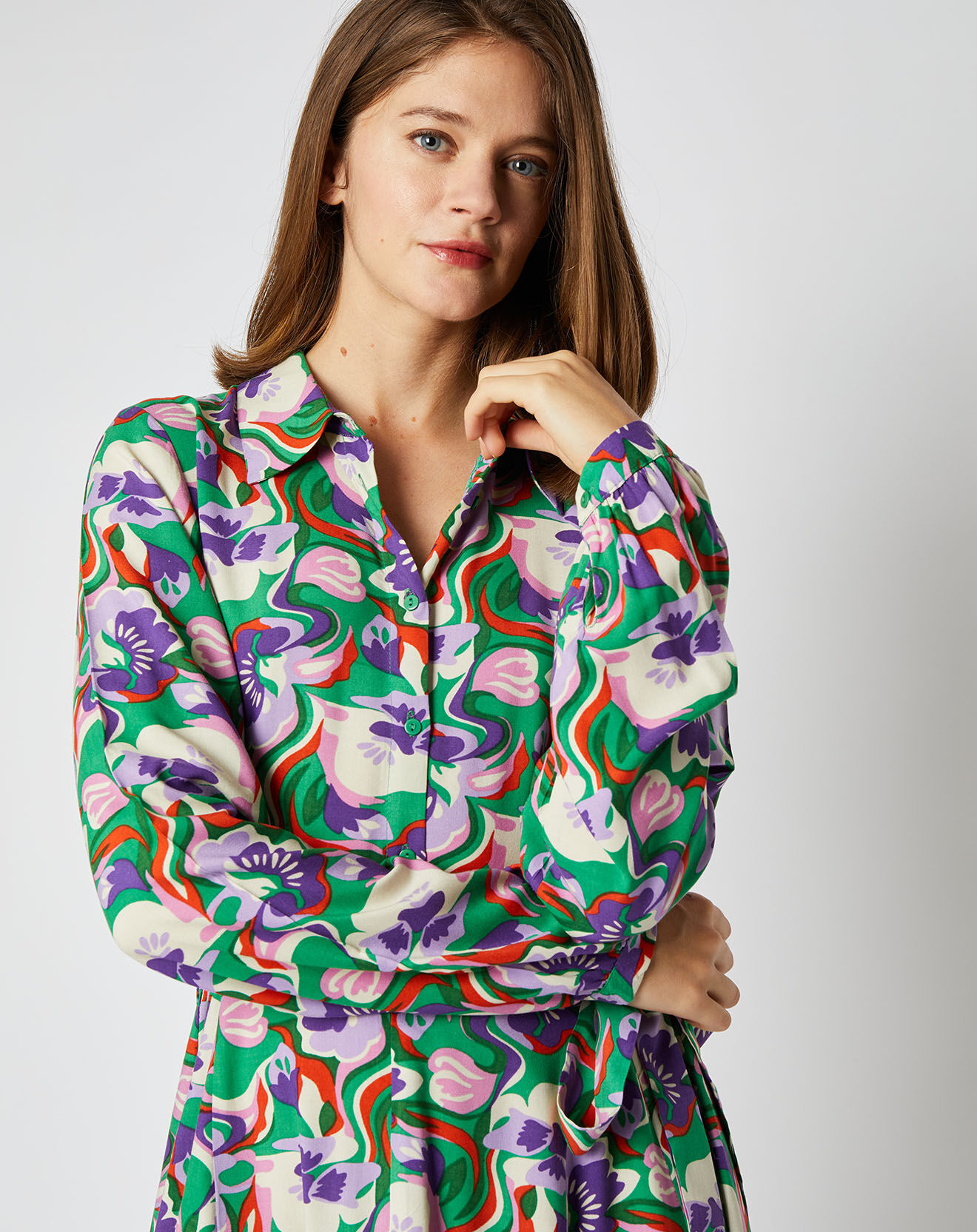 An'ge Robe chemise courte Thelma à motifs vert/multicolore
