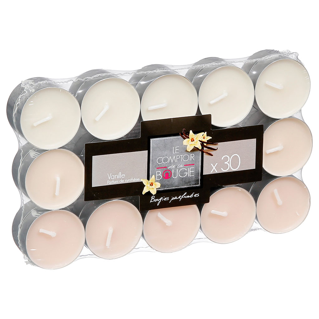 Lot de 30 bougies chauffe-plat parfumées senteur vanille