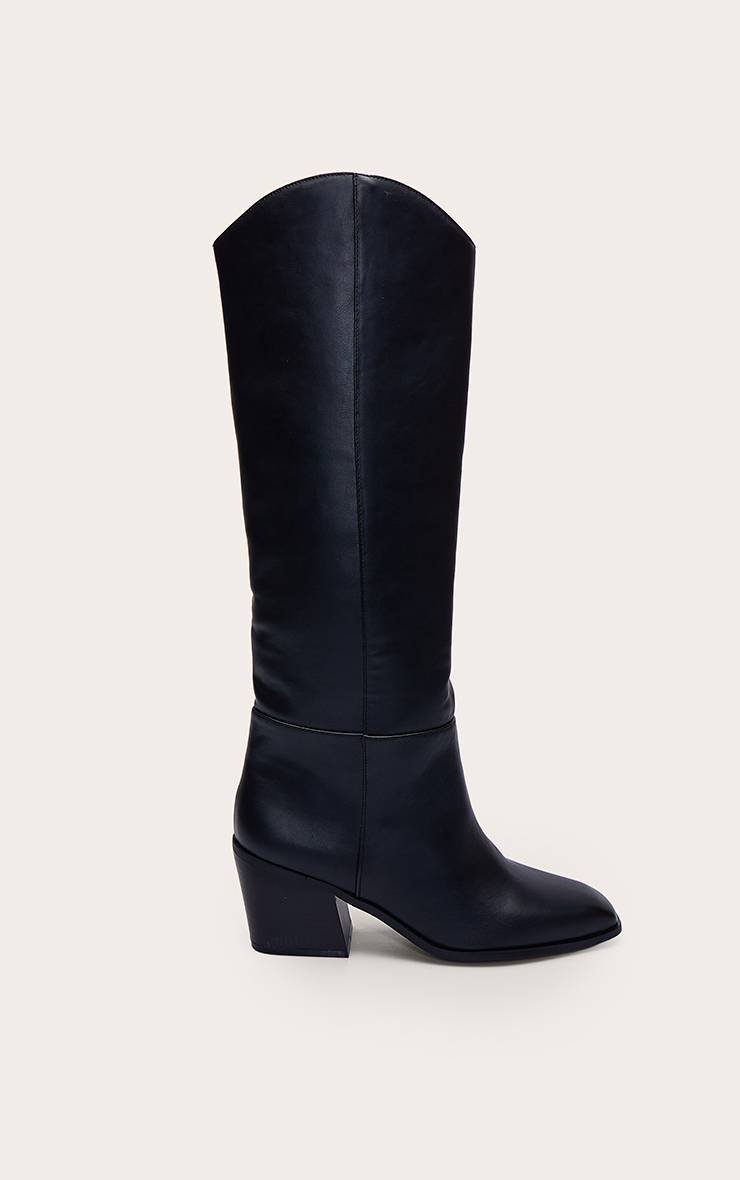 Noir Botte Haute À Talon Bloc En Synthétiquecuir