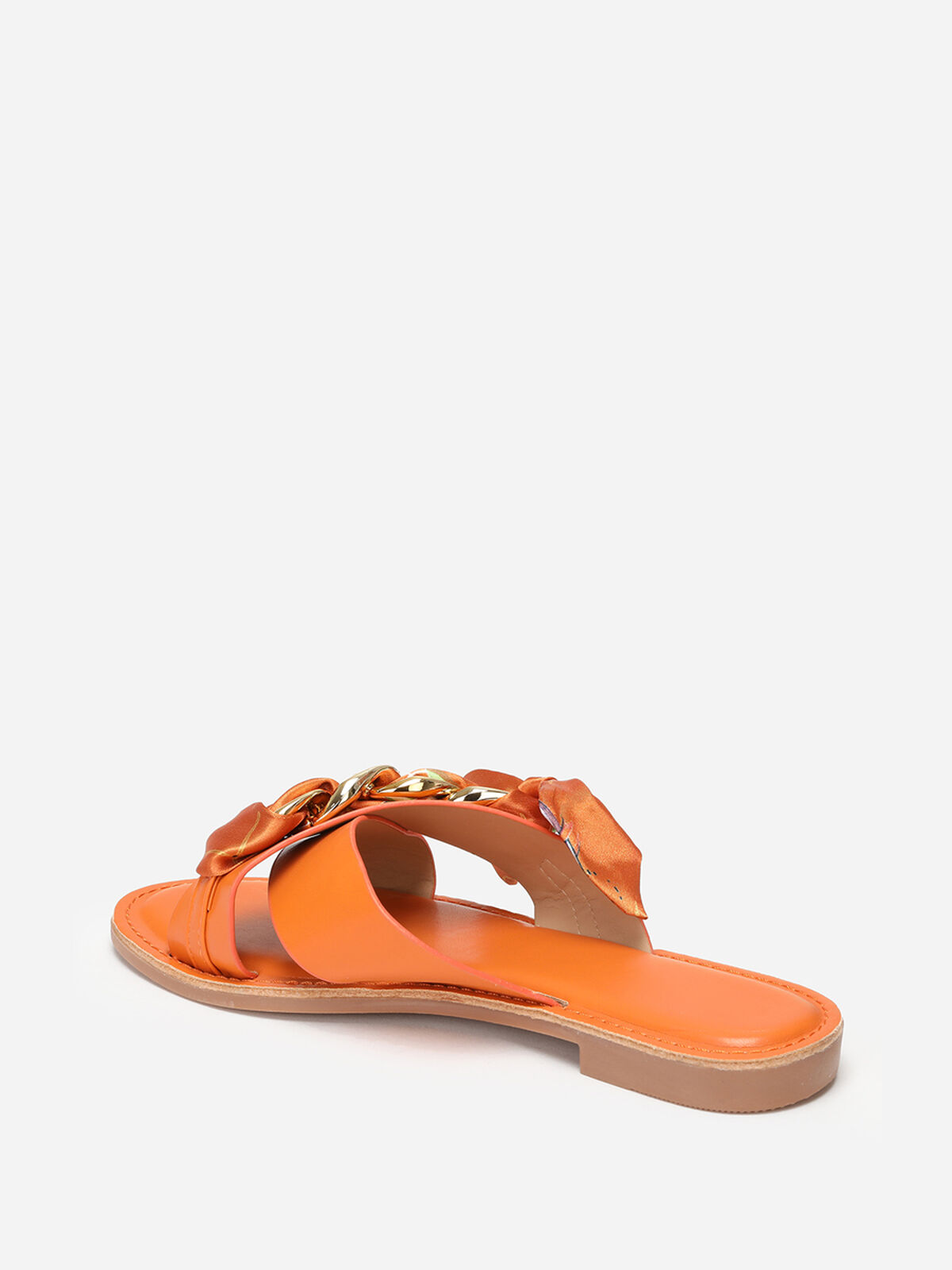 Mules à brides avec foulard et maillons- orange
