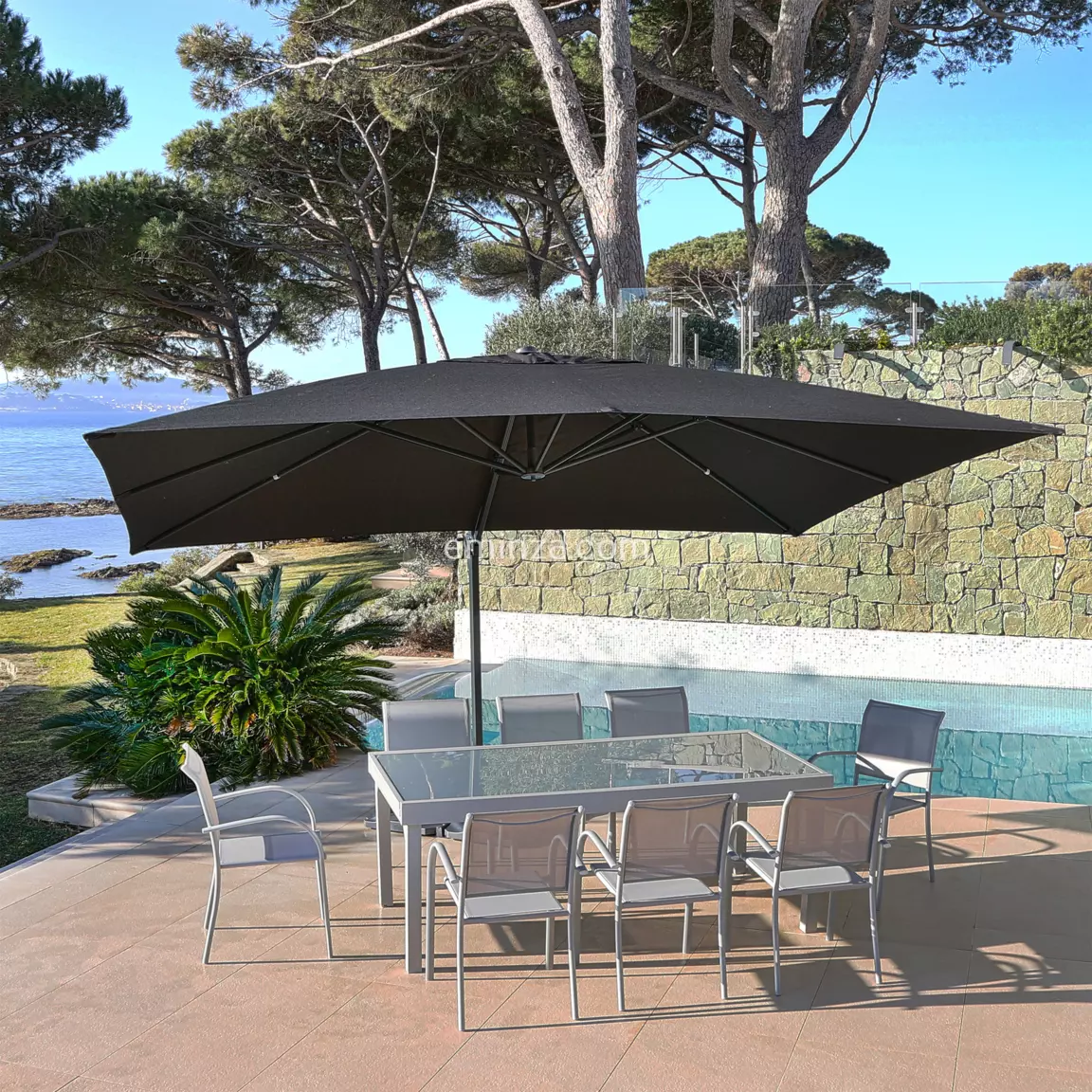 Parasol déporté rectangulaire aluminium (4 x 3 m) Bahia Gris anthracite