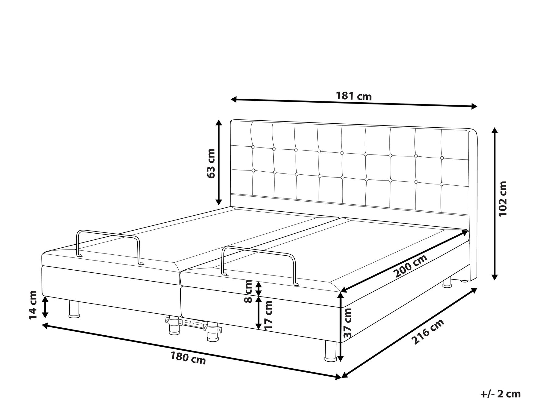 Verstelbaar bed Bouclé DUKE 180 x 200 cm Gebroken wit