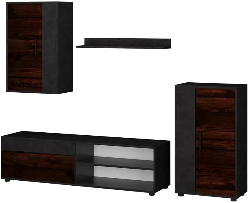 Vicco Wohnwand Berno, TV-Wand, Braun/Anthrazit, 4er Set