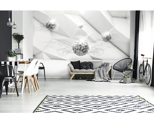 Vliesbehang 12099V4 Zilveren bollen 3D 2-delige set 254 x 184 cm