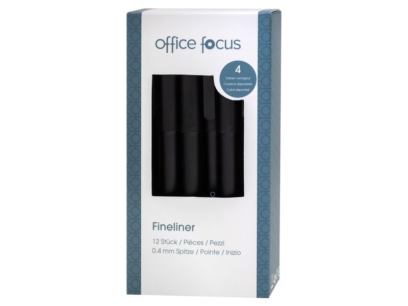 office focus Fineliner Office Focus Schwarz, 12 Stück Tintenfeinschreiber mit Strichstärke F
