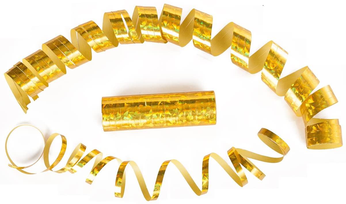 (3er Set) 4m Papier Luftschlangen Party Tisch Deko Holographische Rollen für Geburtstag / Hochzeit / Fasnacht - Gold