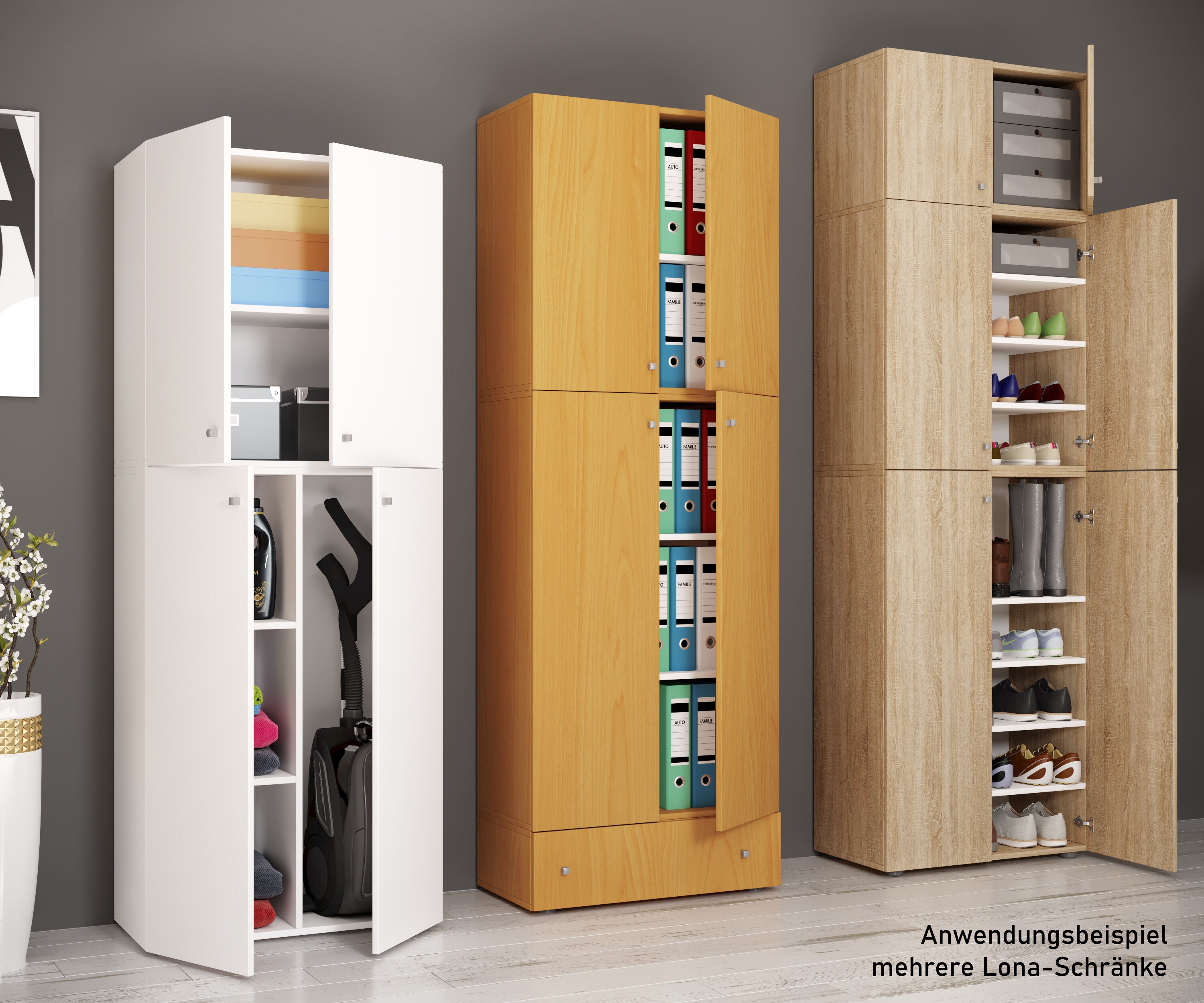 VCM XXL Holz Büroschrank Aktenschrank Bücher Büromöbel Ordner Schrank Lona 5fach A
