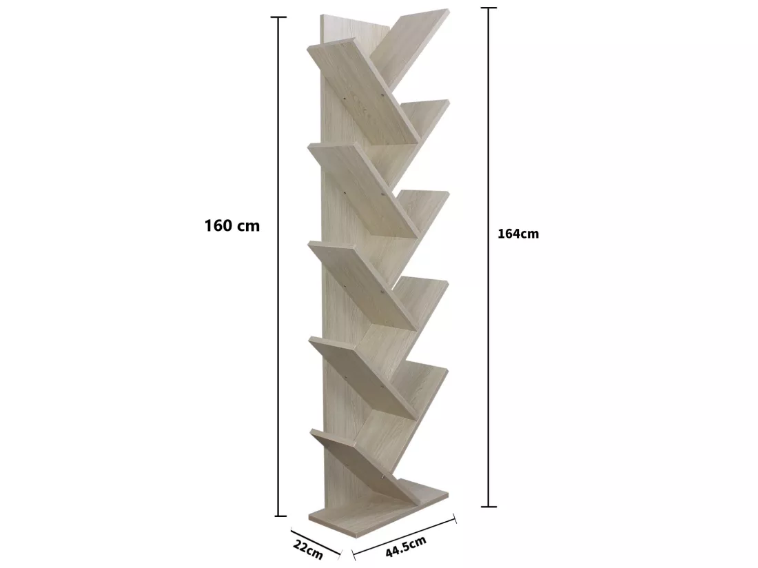 Bibliothèque Meuble De Rangement Mdf Sapin Blanchi 160x44,5x22