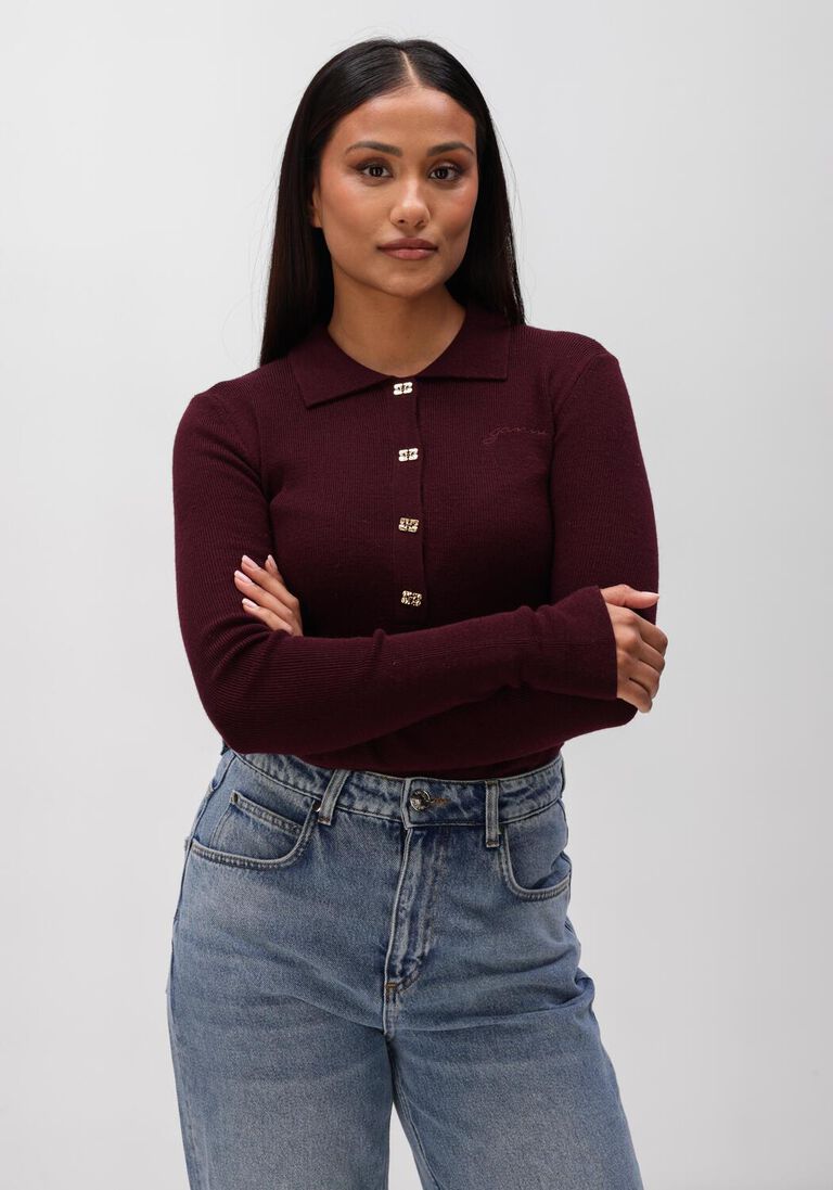rode ganni truien/vesten mini ribbed merino polo