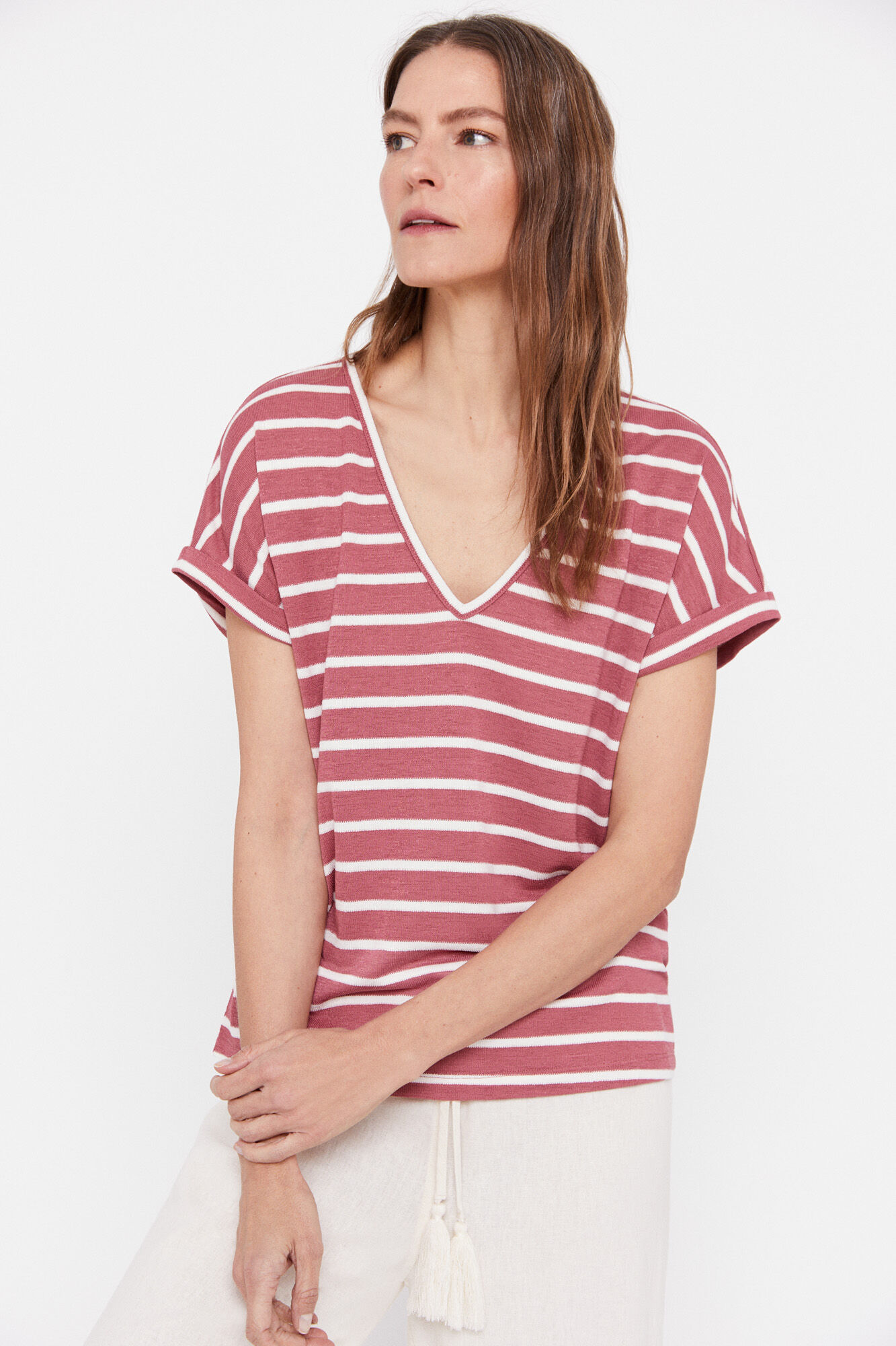 Blusa de malha listrada - Rosa