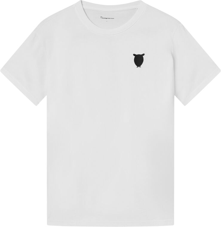 Knowledge Cotton Apparel Regular fit owl chest embroidery t-shirt - GOTS/Vegan Hvid