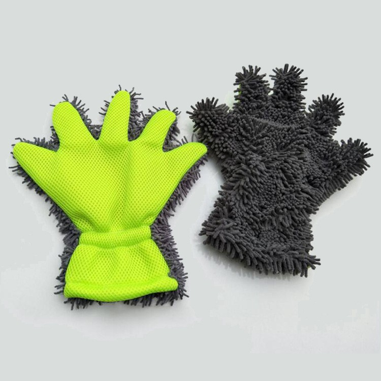 (2er Set) 28x26cm Auto Reinigungs Handschuh KFZ Pflege Putz Tuch - Grau / Gelb