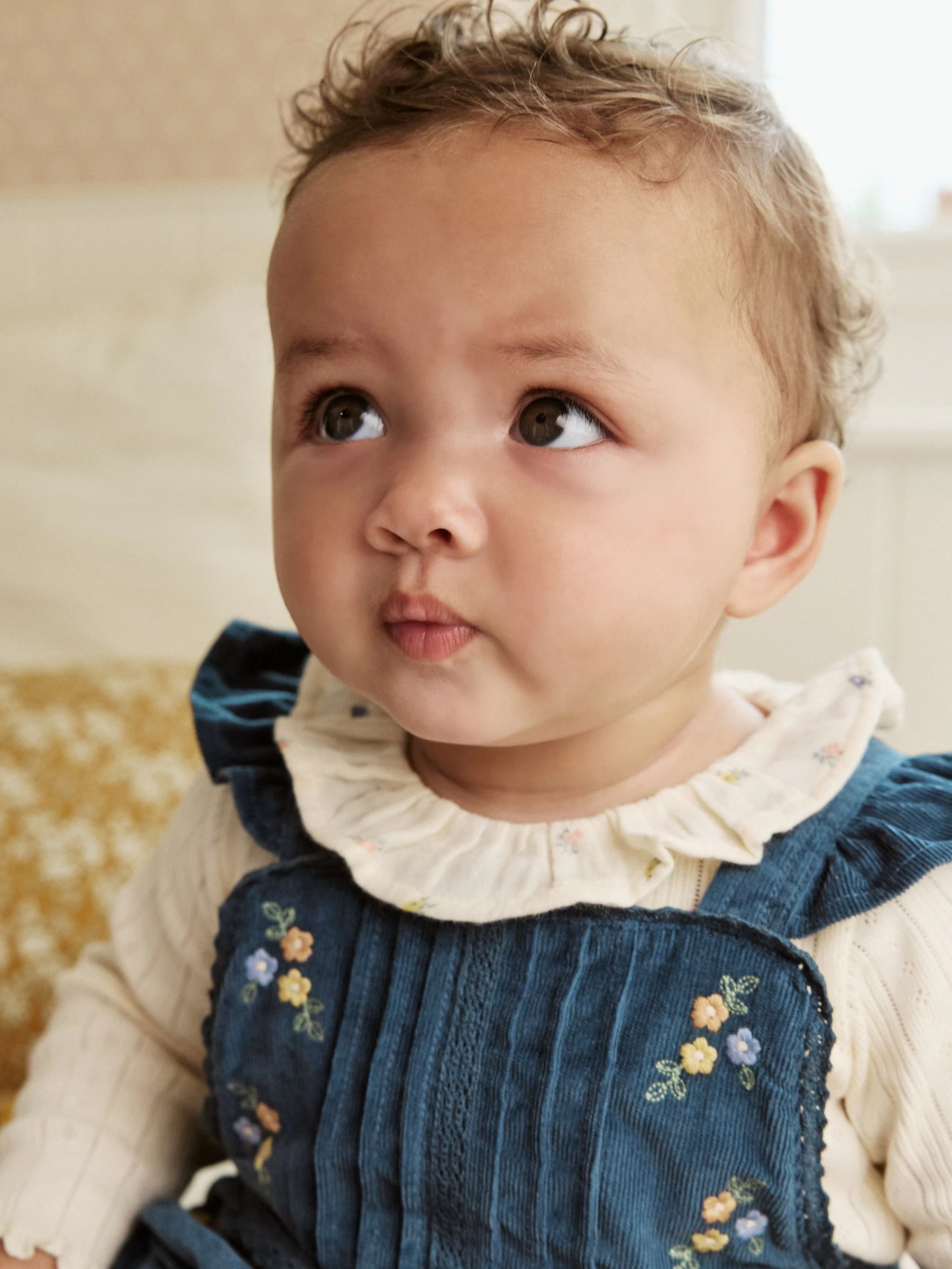Marineblauw geborduurd - Baby Print Bodysuit met Lange mouwen en Corduroy bretelbroeken Set 2 Pieces (0mnd -2jr)