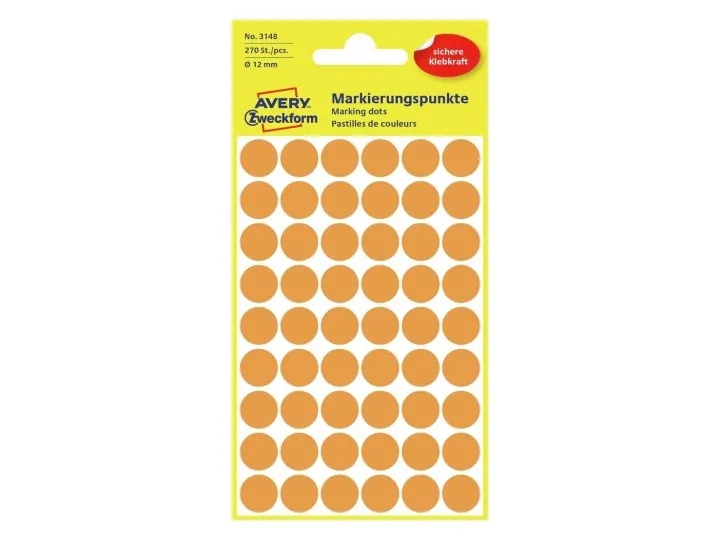 Etiket Avery Zweckform neon orange Ø12 mm - (5 ark x 54 stk.)