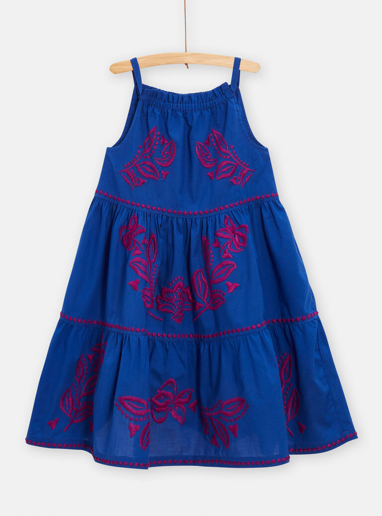Robe bleu à broderies fleuries pour fille
