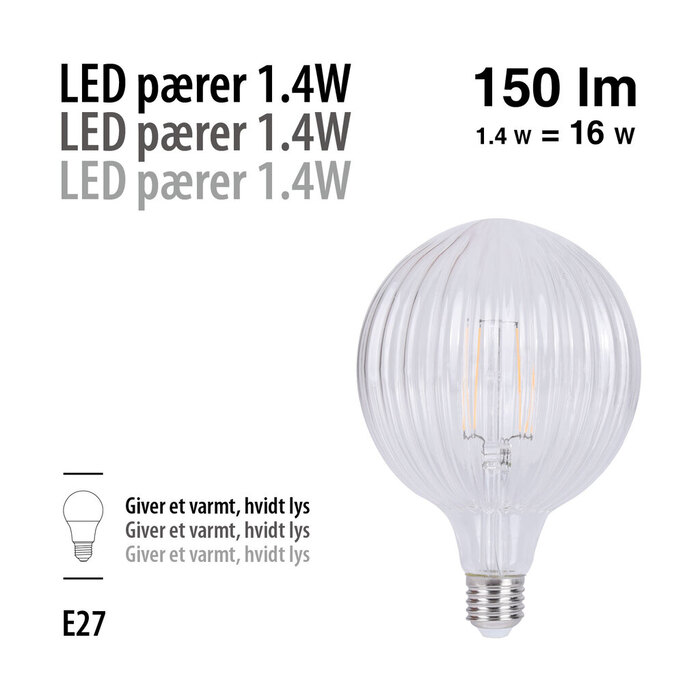 LED-pære Stripes klar 1,4 W E27