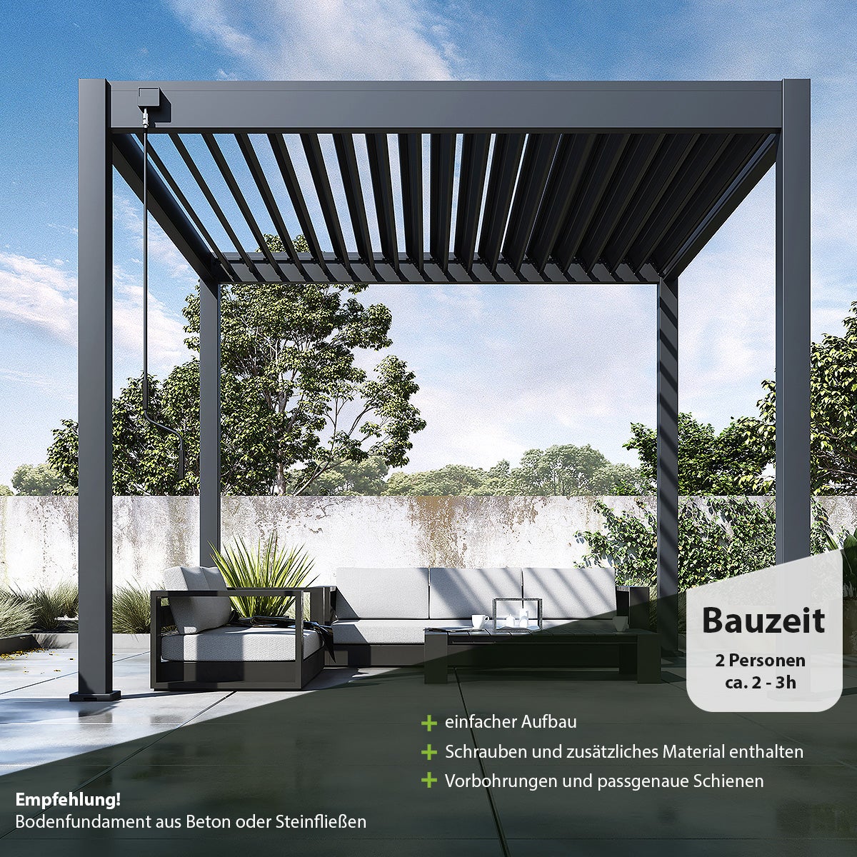 Weide Classic aluminium-stalen paviljoen 3 x 3 m antraciet pergola vrijstaand met paaldikte 11,6 cm x 11,6 cm
