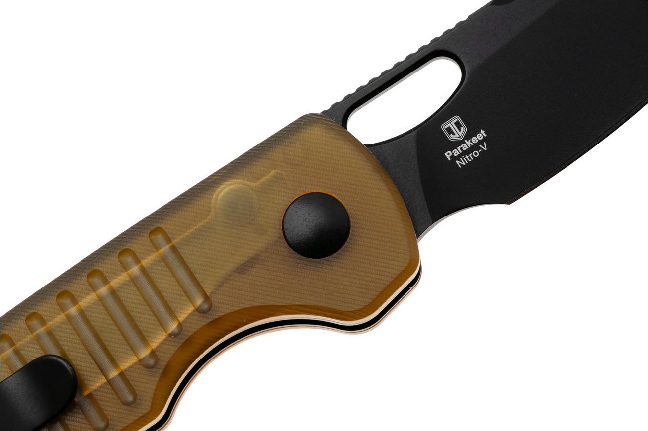 Kizer Parakeet V2706A1 Black PVD Nitro-V, Yellow PEI, zakmes, Johan Jordaan design