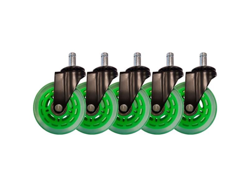LC-Power Gaming Stuhlrollen 5er Set Grün Rollenset in der Farbe Grün für schnelles Gleiten von Tisch zu Tisch