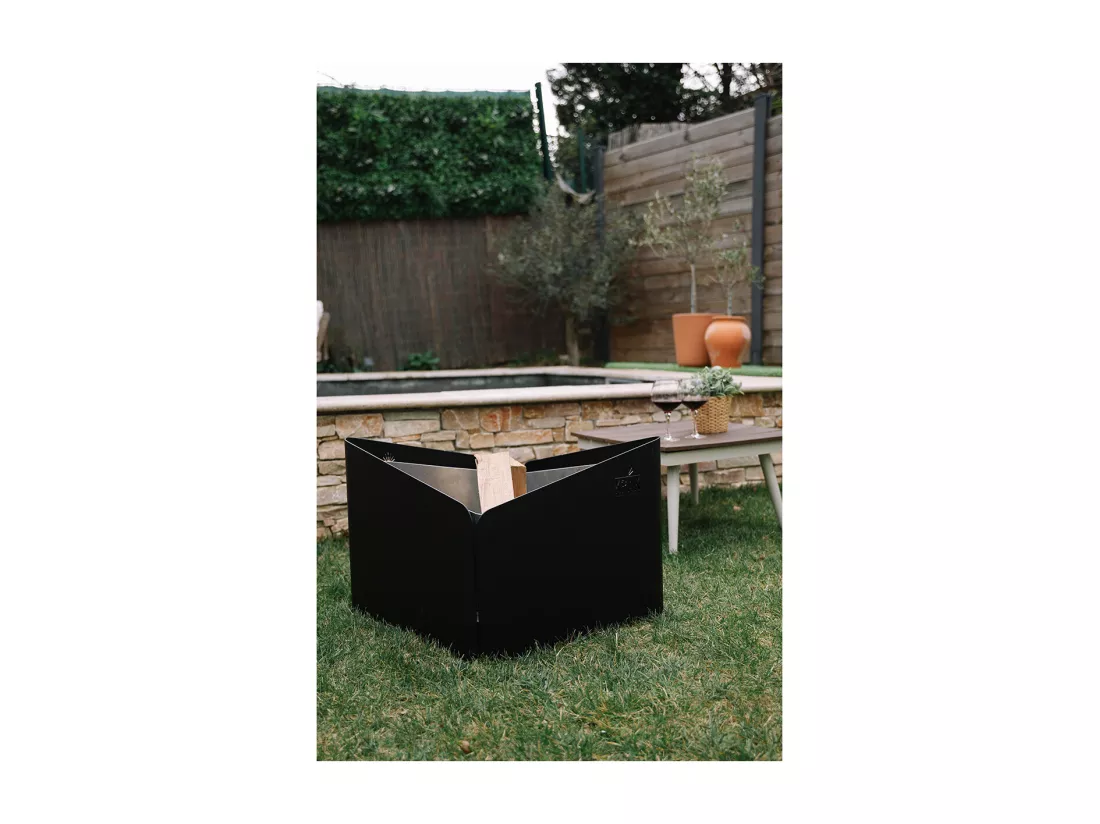 Krak Brasero à bois + plateau 79x69cm - levant + plateau noir