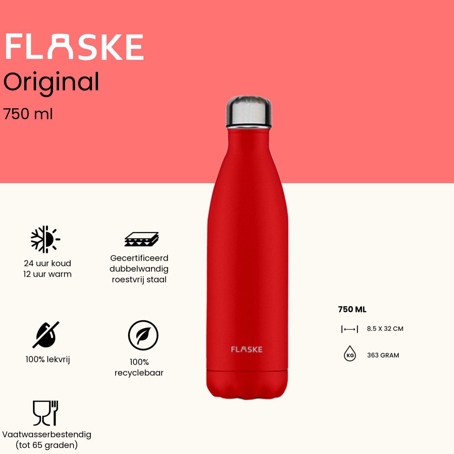 Flaske 750 ml  rvs drinkfles - chilly