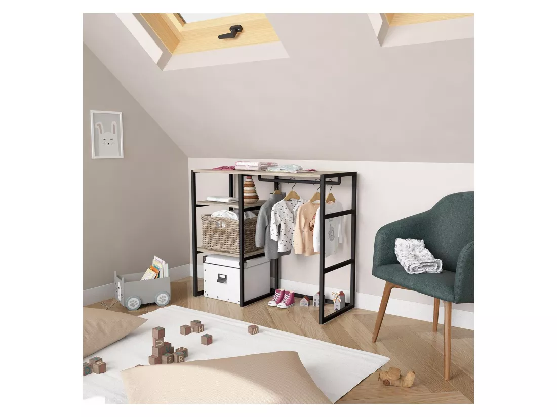Portant vêtements sous combles penderie et étagères noir L100 x H85 cm