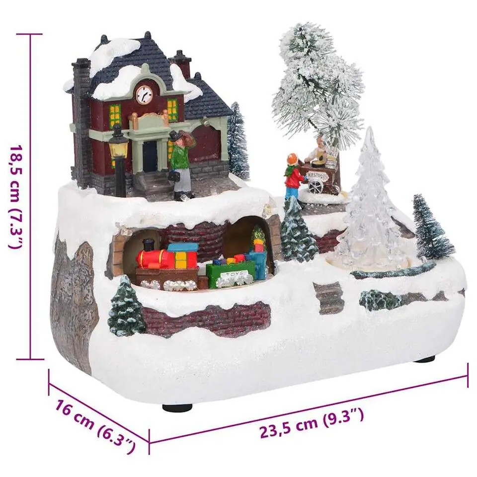 vidaXL - Miniatuur kerstdorp met treinstation - 23,5x16x18,5 cm - Hars