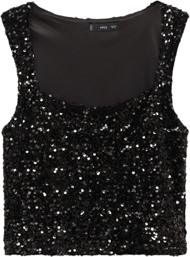 MANGO Sequined tank top Black