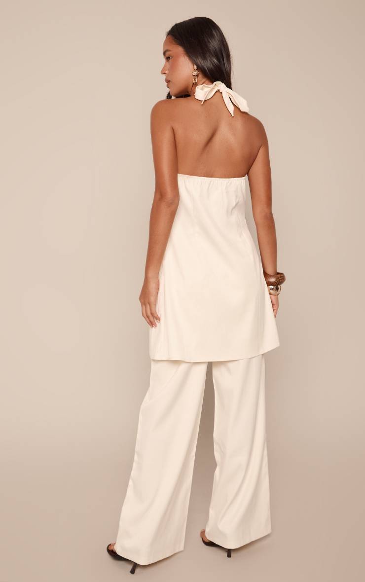 Crème Pantalon Taille Mi-haute Ajusté Ensemble Coordonné
