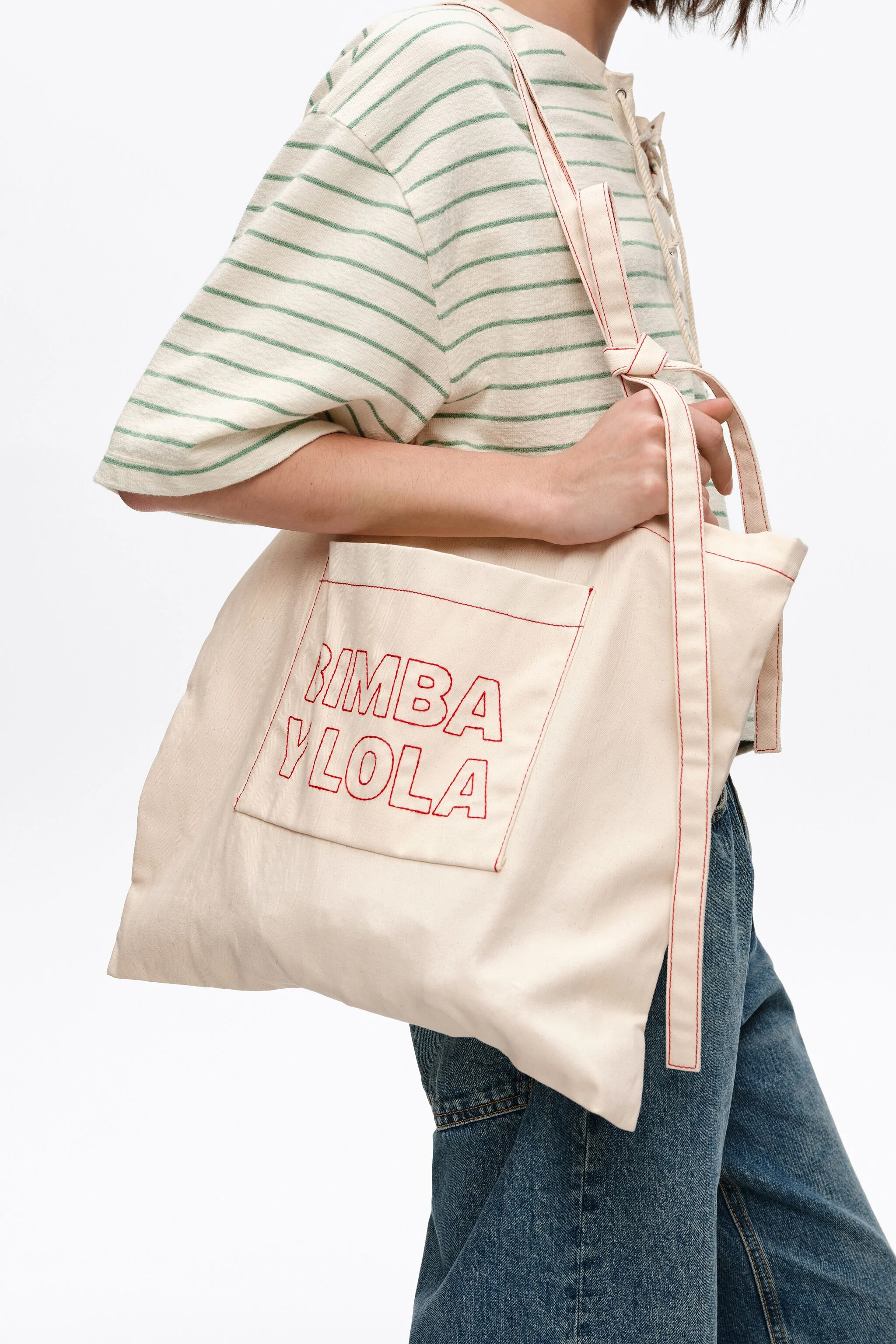 Bolsa grande de lona de algodão cor creme