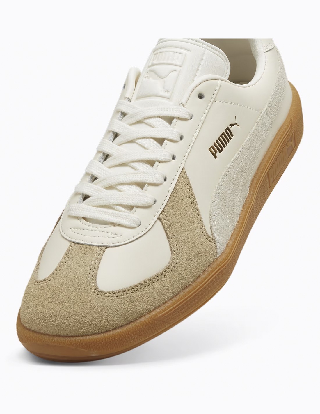 puma Baskets Homme Army Trainer Blanc/Marron/Beige Cuir