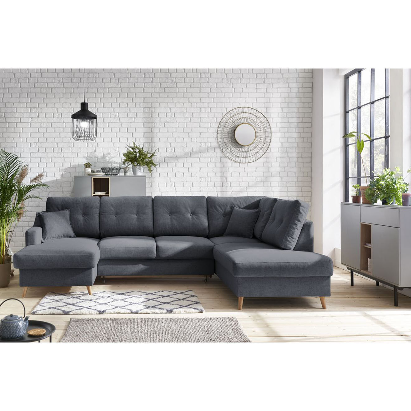 Bobochic Canapé d'angle panoramique convertible gauche Sweden gris foncé gris foncé - 300x149/90/198x95 cm