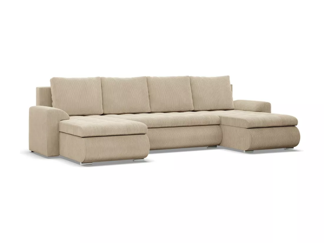 Canapé d'angle en U avec fonction sommeil, 2 méridiennes, Cord - Beige