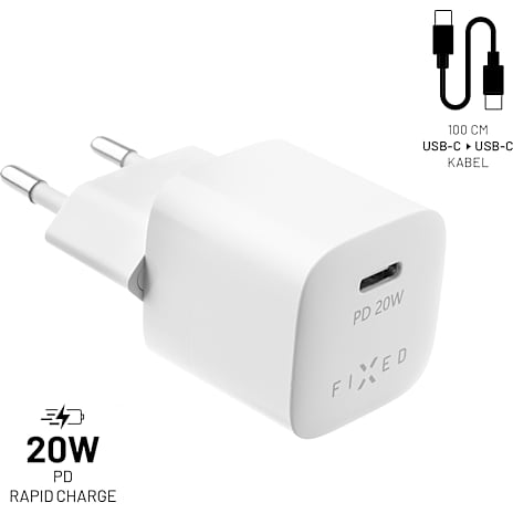 Fixed mini hurtigoplader 20 W - hvid